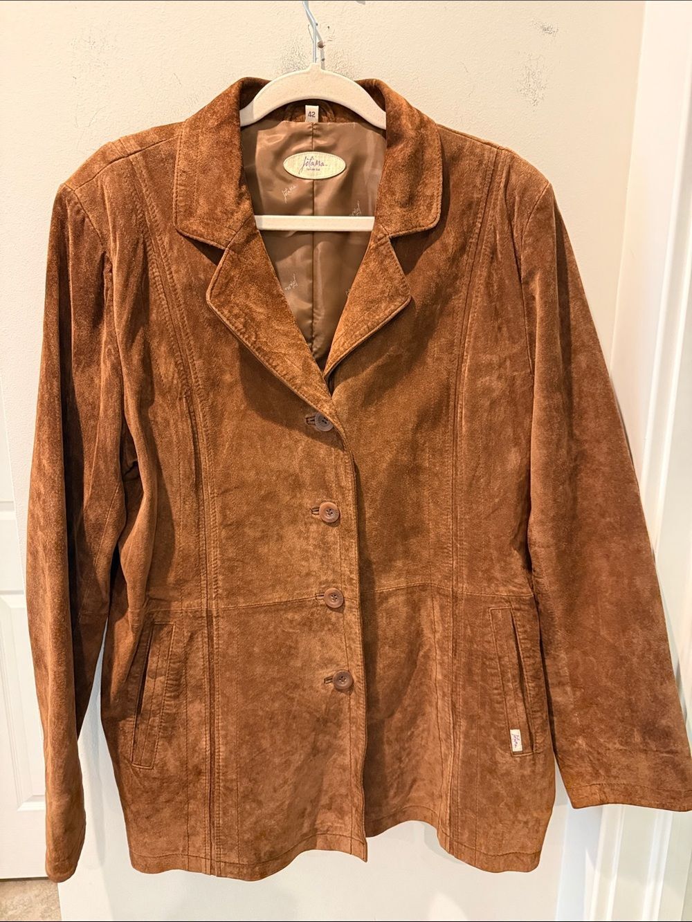 JofaMa Women's Suede Button-Front Blazer Jacket in Brown Safari style size 42